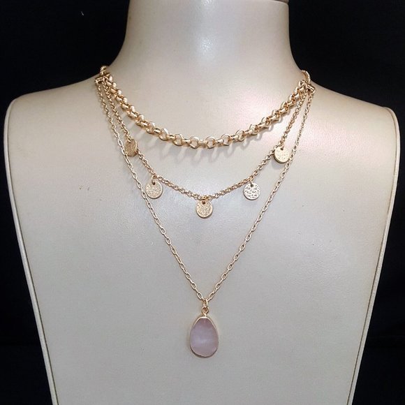Melrose and Market Jewelry - MELROSE & MARKET GOLD PLATED MULTI LAYER PINK STONE NECKLACE NWT